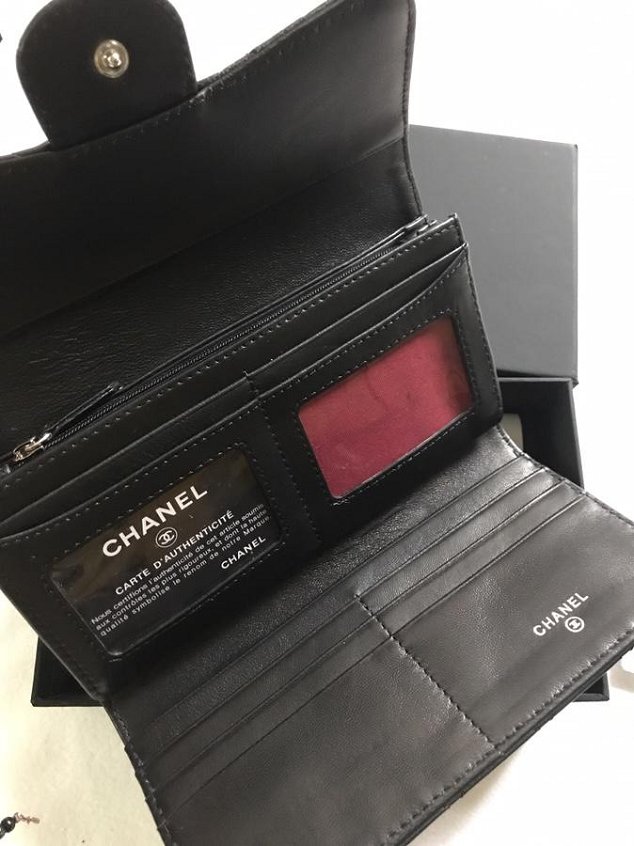 CC lambskin classic long flap wallet A80758 black