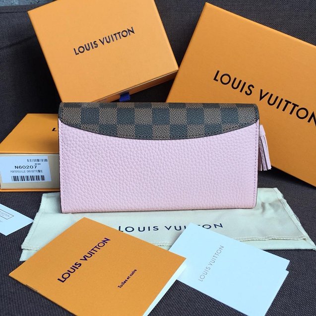 Louis vuitton damier ebene croisette long wallet N60207 pink