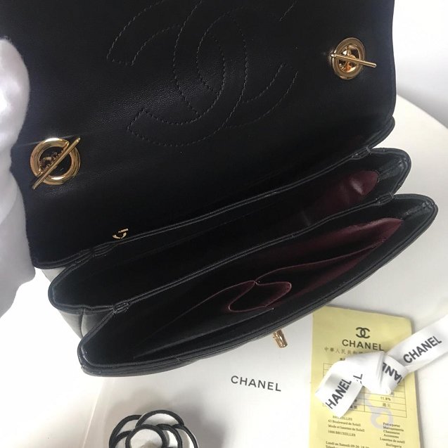 2019 CC original lambskin top handle small flap bag A92236 black
