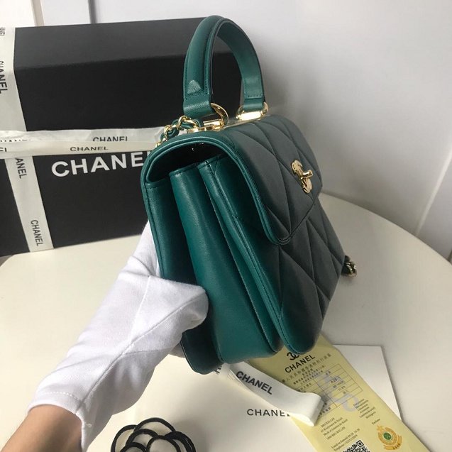 2019 CC original lambskin top handle small flap bag A92236 green