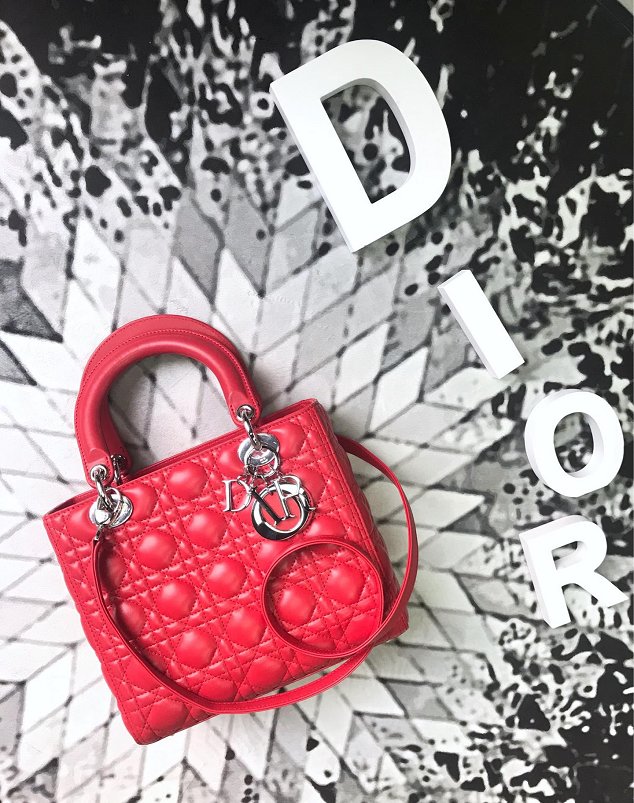 Dior original lambskin lady dior bag 44551 red