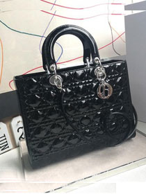 Dior original patent calfskin large lady dior bag 44560 black