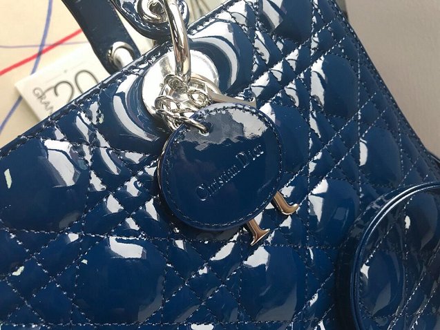 Dior original patent calfskin large lady dior bag 44560 blue