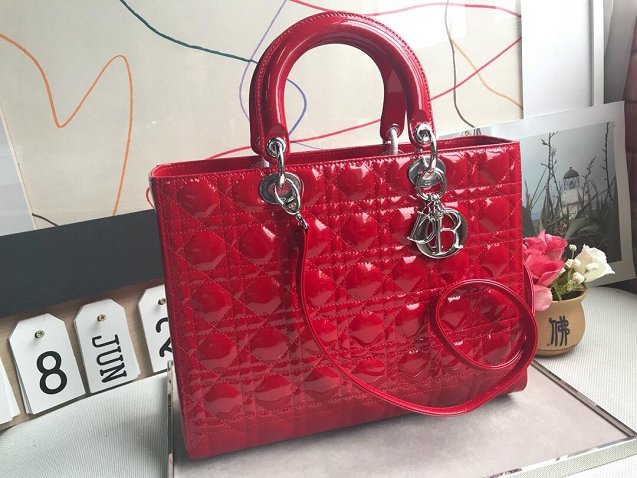 Dior original patent calfskin large lady dior bag 44560 red