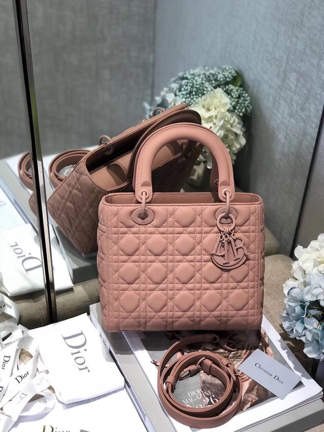 2019 Dior original lambskin medium lady dior ultra-matte bag M0565 nude