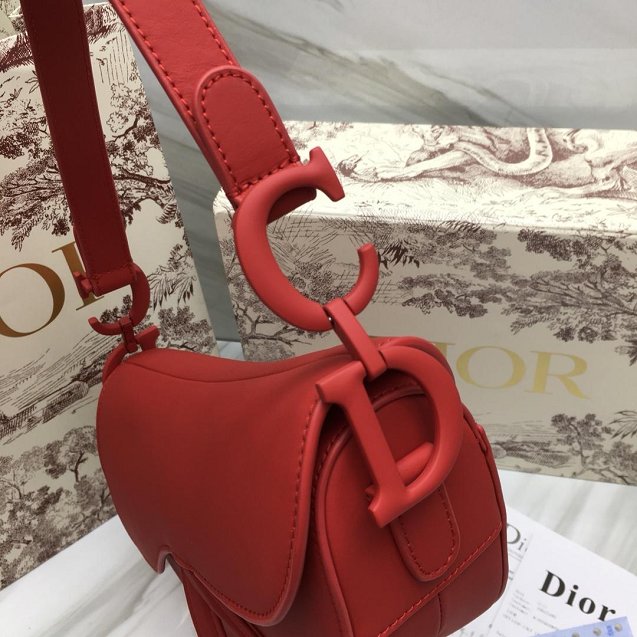 2019 Dior original calfskin ultra-matte saddle bag M0446 red