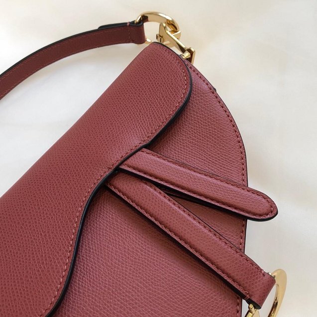 2019 Dior original grained calfskin mini saddle bag M0447 bordeaux