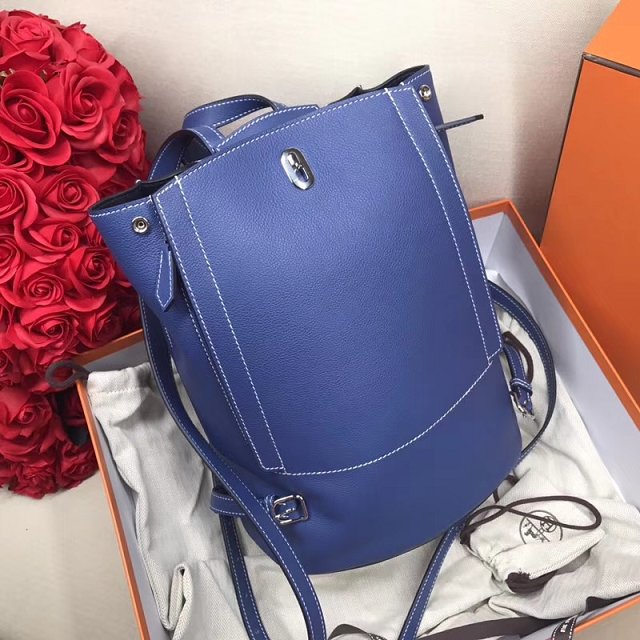 Hermes original handmade evercolour leather GR24 backpack H024 blue