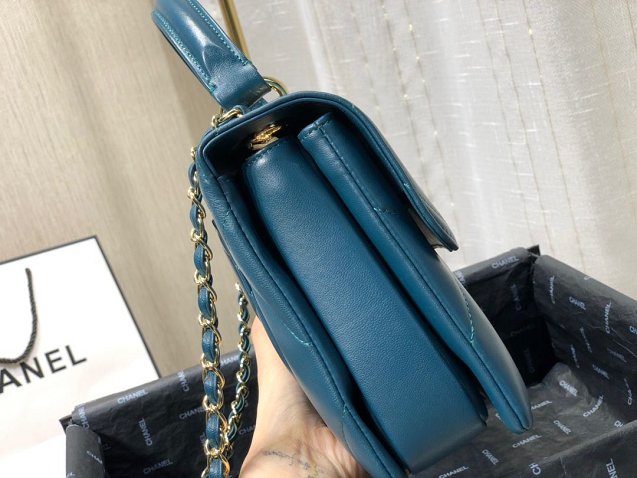 2020 CC original lambskin top handle small flap bag A92236 turquoise