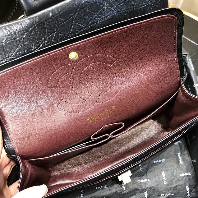 CC original aged calfskin jumbo 2.55 flap handbag A37588 black