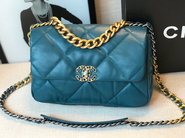 2020 CC original lambskin 19 large flap bag AS1161 turquoise