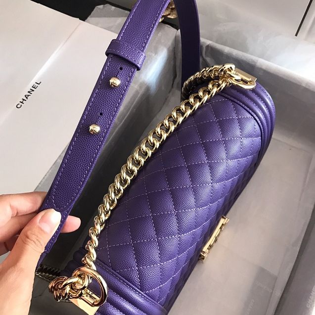 2020 CC original grained calfskin boy handbag A67086 purple