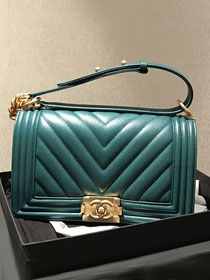 2020 CC original grained calfskin boy handbag A67086-2 turquoise