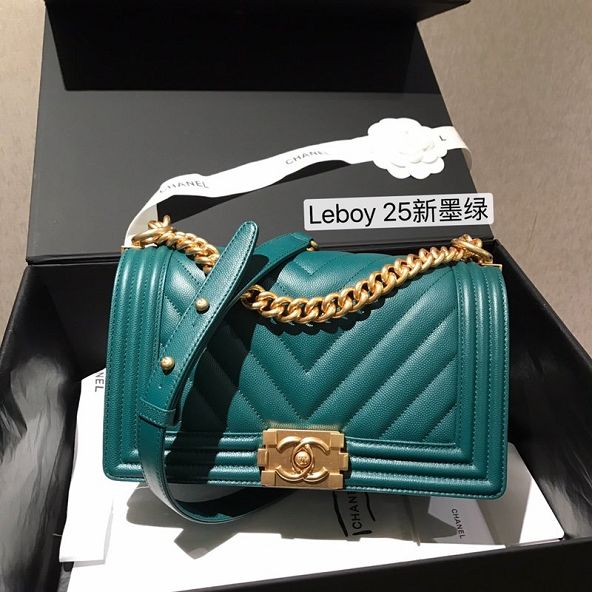 2020 CC original grained calfskin boy handbag A67086-2 turquoise