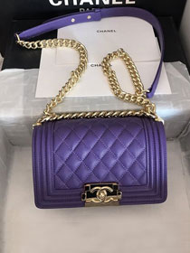 CC original grained calfskin small boy handbag A67085 purple