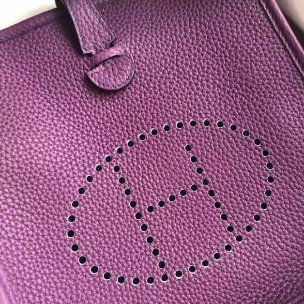 Hermes original togo leather mini evelyne tpm 17 shoulder bag E17 dark purple