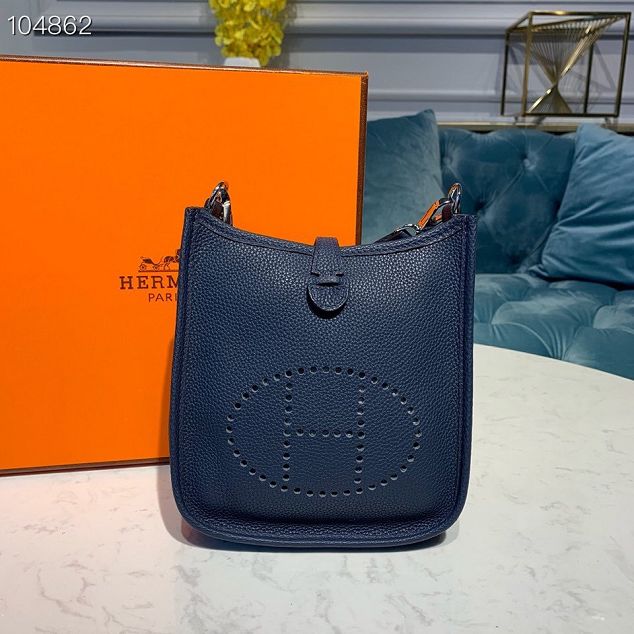 Hermes original togo leather mini evelyne tpm 17 shoulder bag E17 navy blue