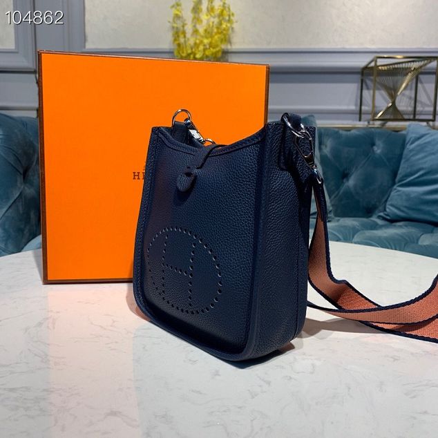 Hermes original togo leather mini evelyne tpm 17 shoulder bag E17 navy blue