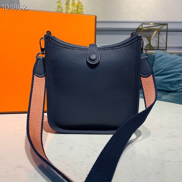 Hermes original togo leather mini evelyne tpm 17 shoulder bag E17 navy blue