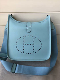 Hermes original epsom leather evelyne pm shoulder bag E28 light blue