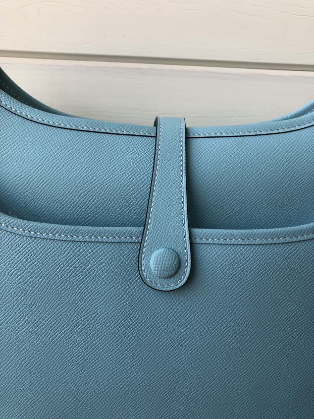 Hermes original epsom leather evelyne pm shoulder bag E28 light blue