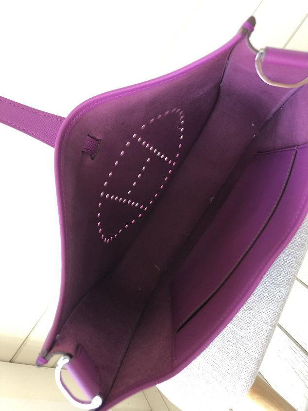 Hermes original epsom leather evelyne pm shoulder bag E28 purple