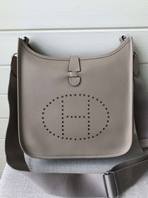 Hermes original epsom leather evelyne pm shoulder bag E28-2 light grey