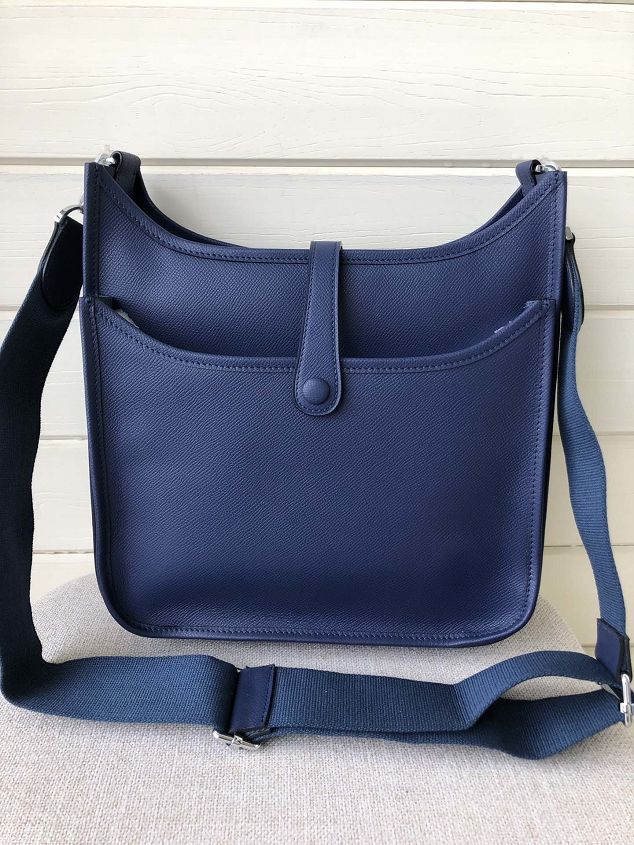 Hermes original epsom leather evelyne pm shoulder bag E28-2 navy blue