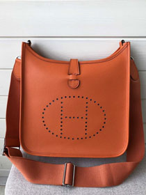Hermes original epsom leather evelyne pm shoulder bag E28-2 orange