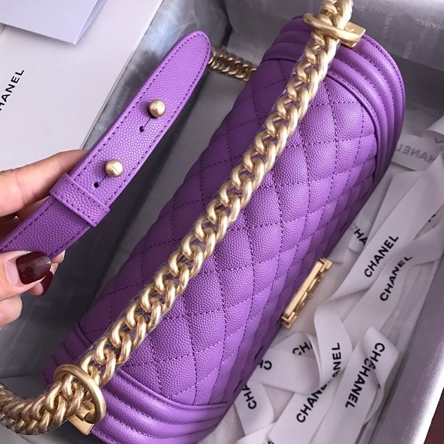 CC original grained calfskin boy handbag A67086 light purple