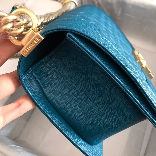 CC original grained calfskin boy handbag A67086 turquoise
