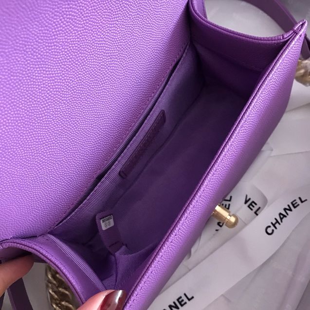 CC original grained calfskin small boy handbag A67085 light purple
