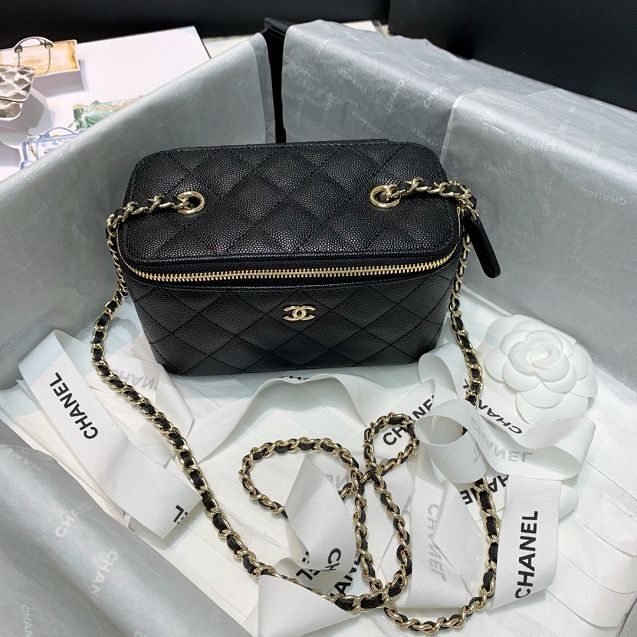 2020 CC original grained calfskin small vanity with chain AP1341 black