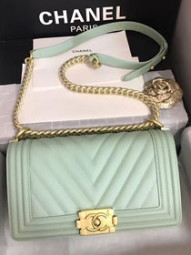 CC original grained calfskin boy handbag A67086-2 light green