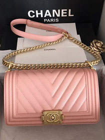 CC original grained calfskin boy handbag A67086-2 light pink