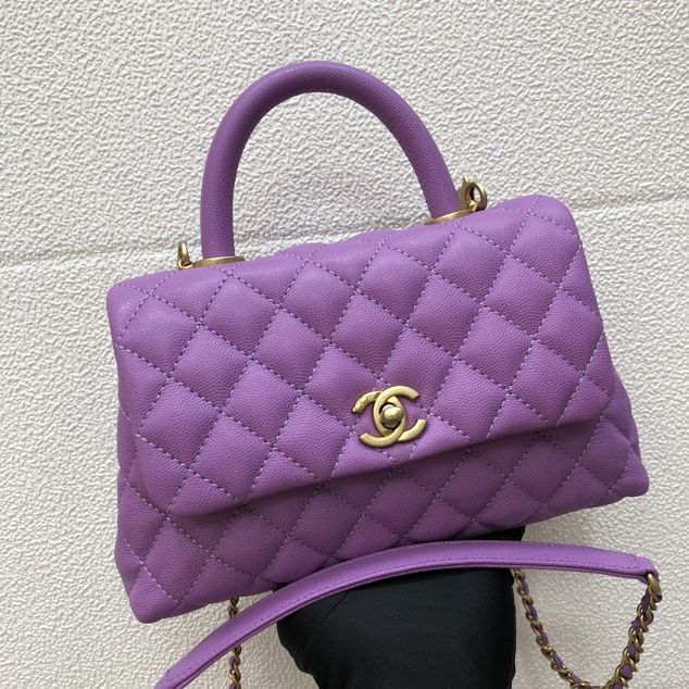 CC original grained calfskin small coco handle bag A92990 purple