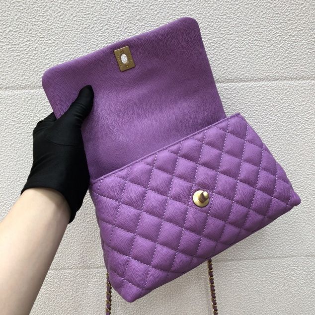 CC original grained calfskin small coco handle bag A92990 purple