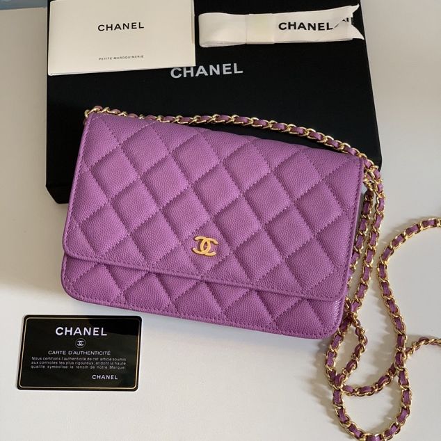 CC original grained calfskin wallet on chain 33814 purple