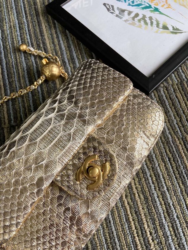 CC original python leather flap bag AS1787 apricot