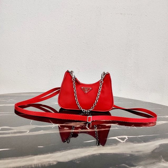 Prada original nylon mini hobo bag 1TT122 red