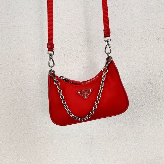 Prada original nylon mini hobo bag 1TT122 red