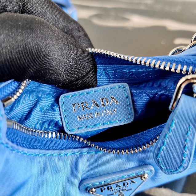 Prada original nylon mini hobo bag 1TT122 sky blue