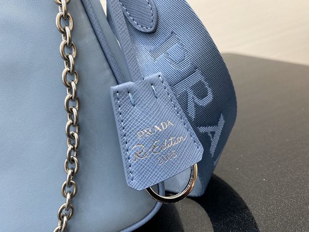 Prada original nylon shoulder bag 1BH204 light blue