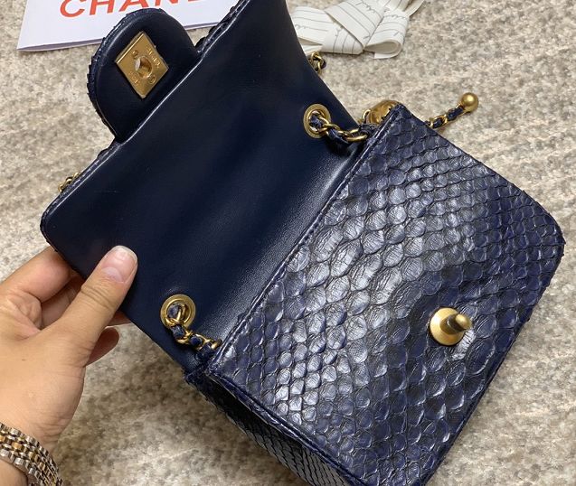 CC original python leather small flap bag AS1786 navy blue