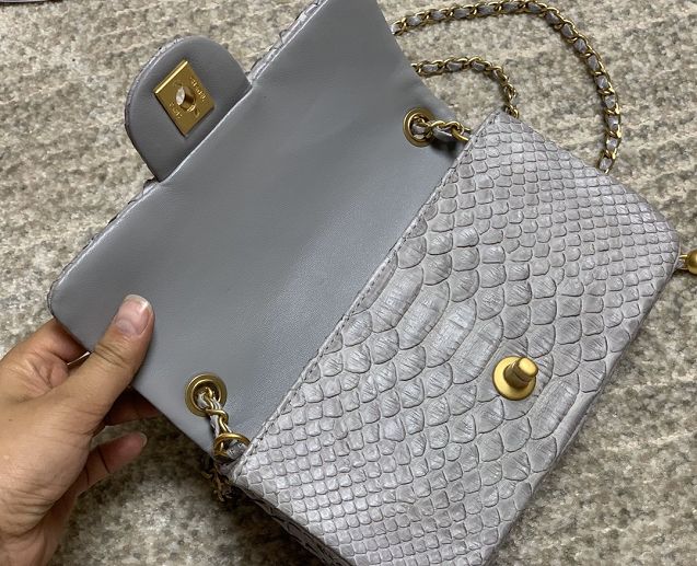 CC original python leather flap bag AS1787 grey
