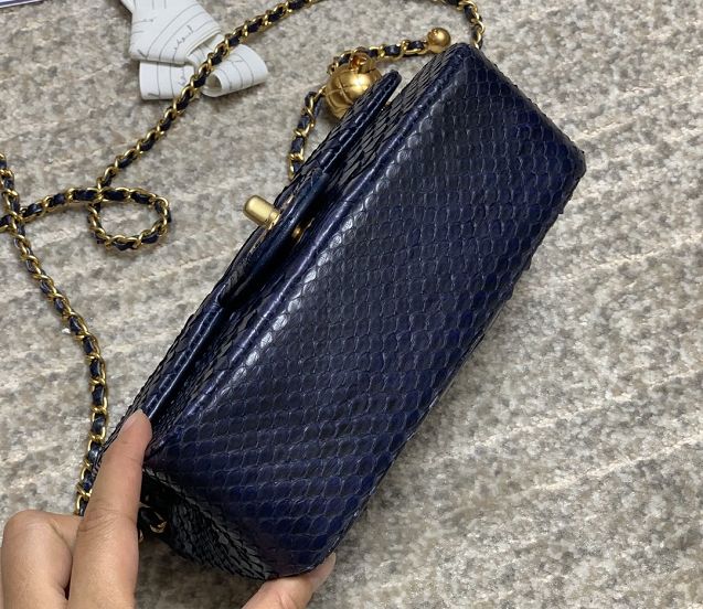 CC original python leather flap bag AS1787 navy blue