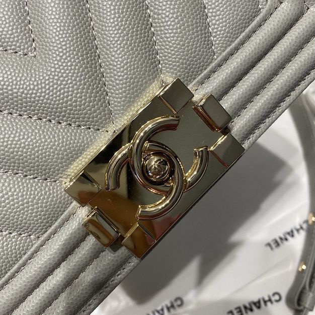 CC original grained calfskin small boy handbag A67085-2 grey(bright gold)
