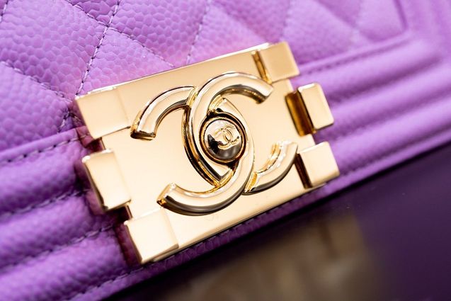 CC original customized grained calfskin small boy handbag A67085 purple(smooth hardware)