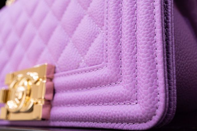 CC original customized grained calfskin small boy handbag A67085 purple(smooth hardware)