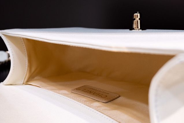 CC original customized grained calfskin boy handbag A67085 white(smooth hardware)